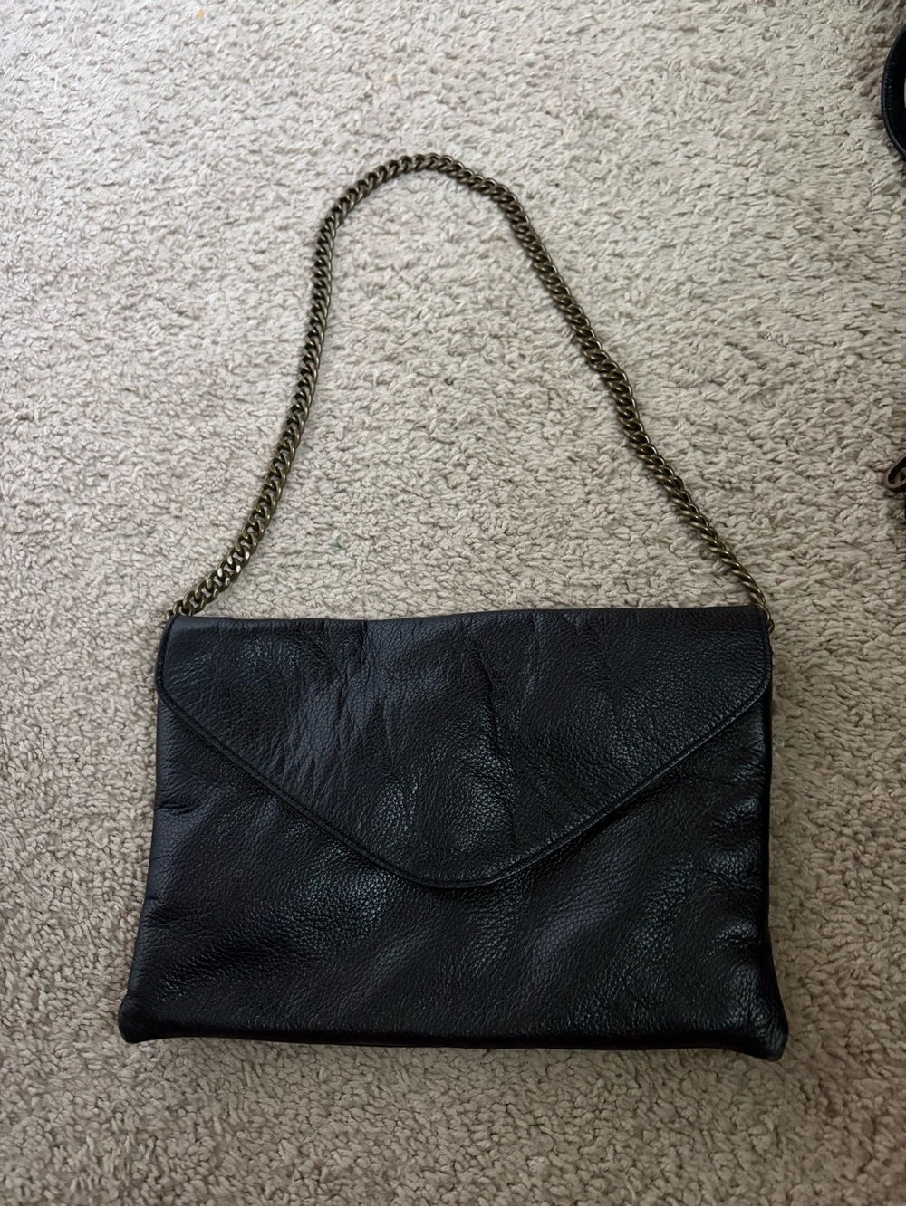 J. Crew Black Leather Envelope Shoulder Bag with Chain Strap